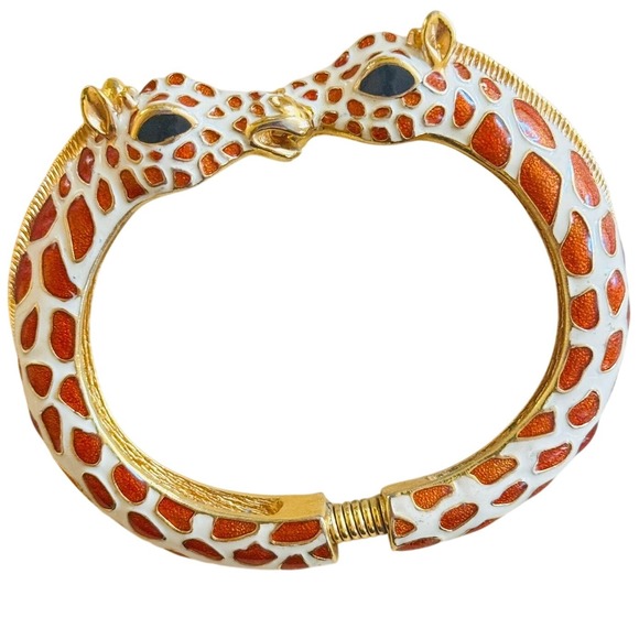 Kenneth Lane KJL Double Head Giraffe cuff Bracelet print Gold Plated Couture 90s - Picture 1 of 5